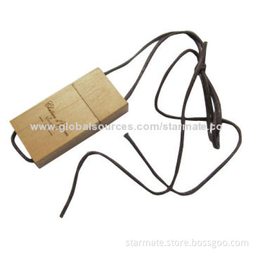 Custom Wood USB Flash Drive with Wearable Lanyard